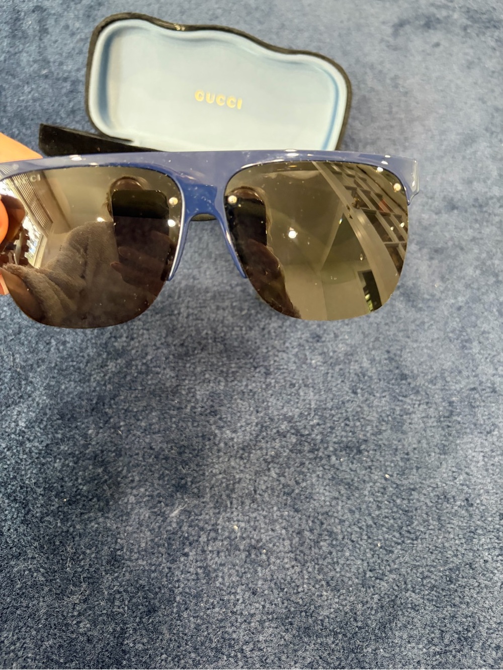 Gucci Navy Blue Square Sunglasses with Dark Lenses